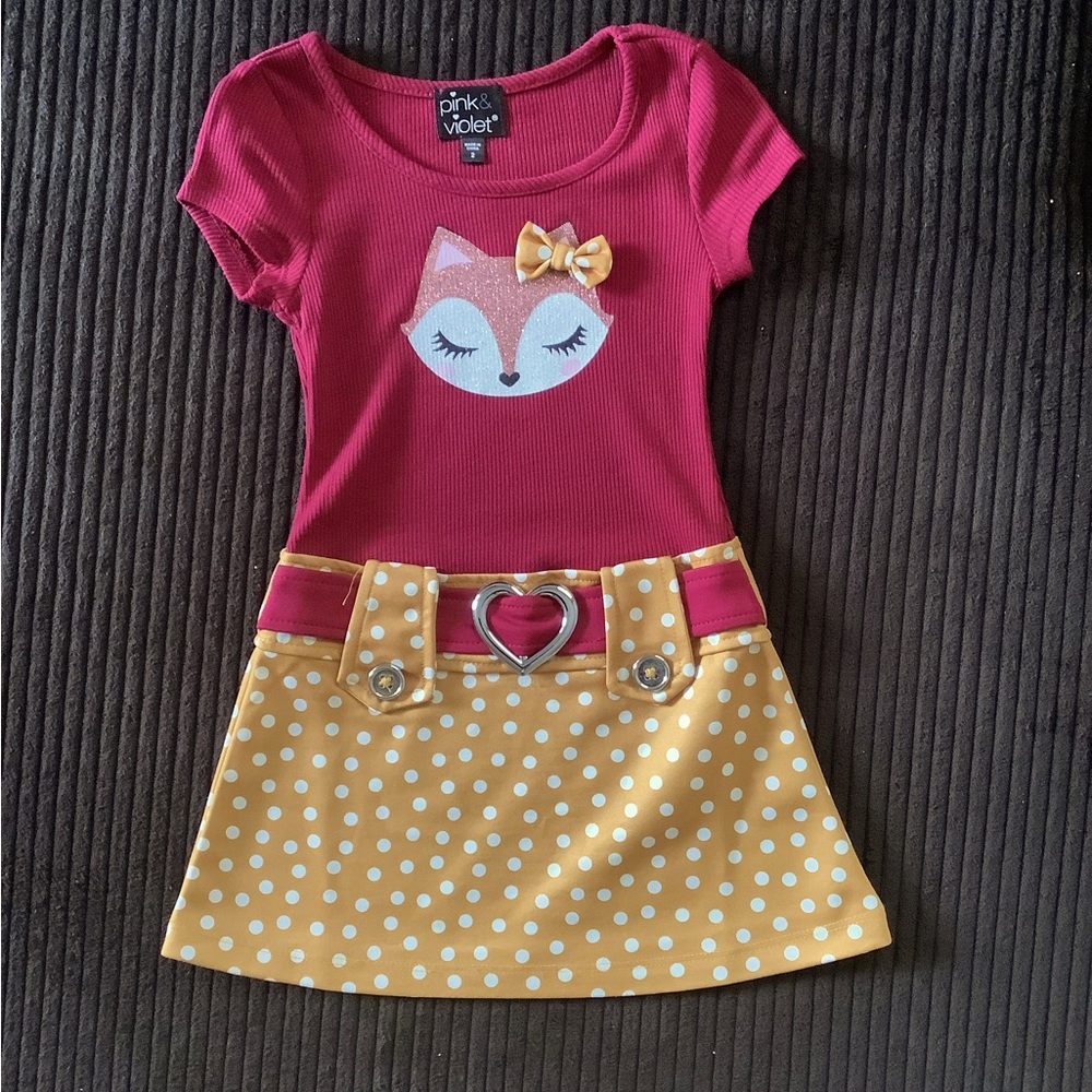 Pink & Violet toddler girl Fox face glitter Marsha dress